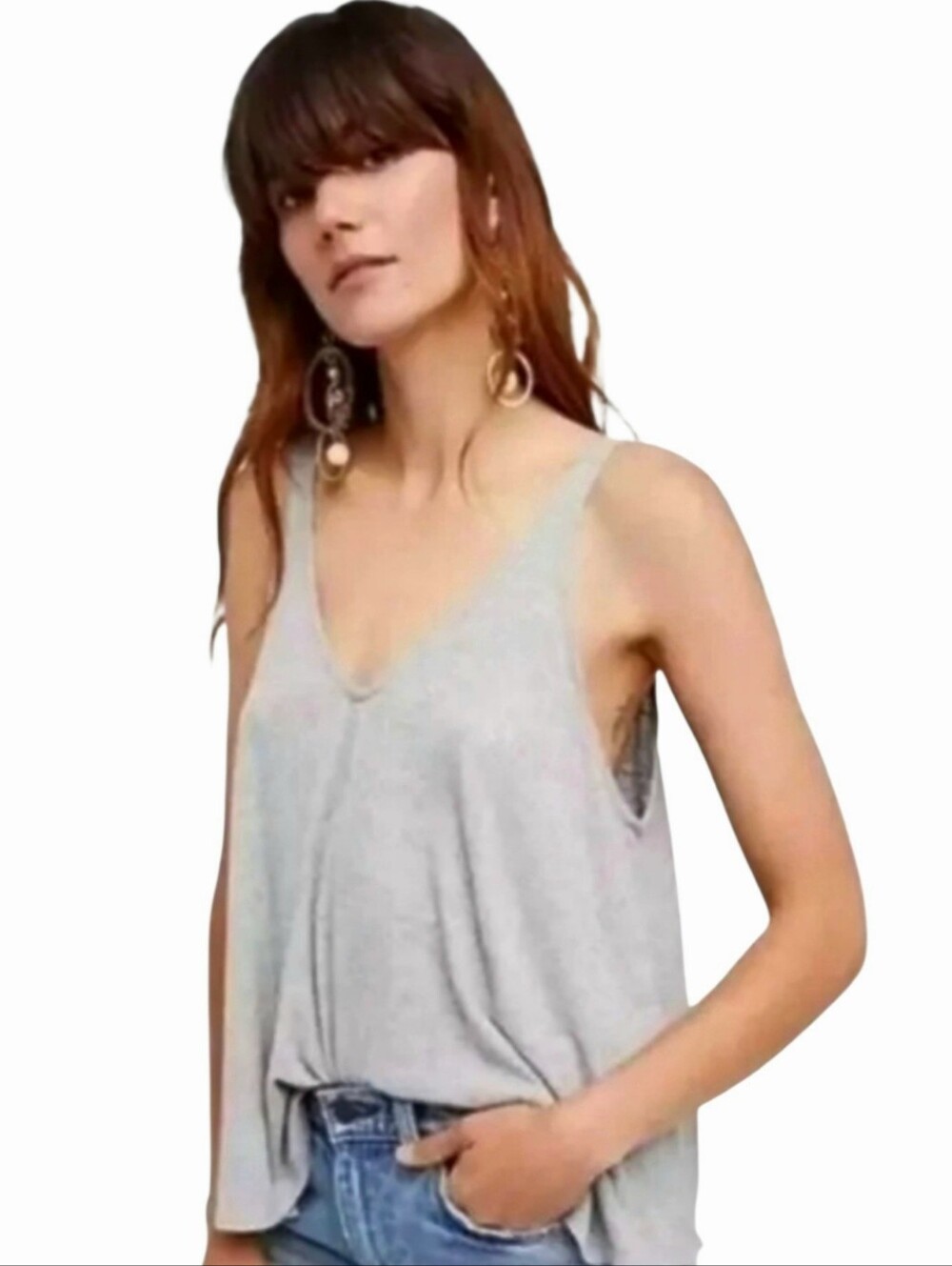 free people dani oversized tank ribbed light blue size S